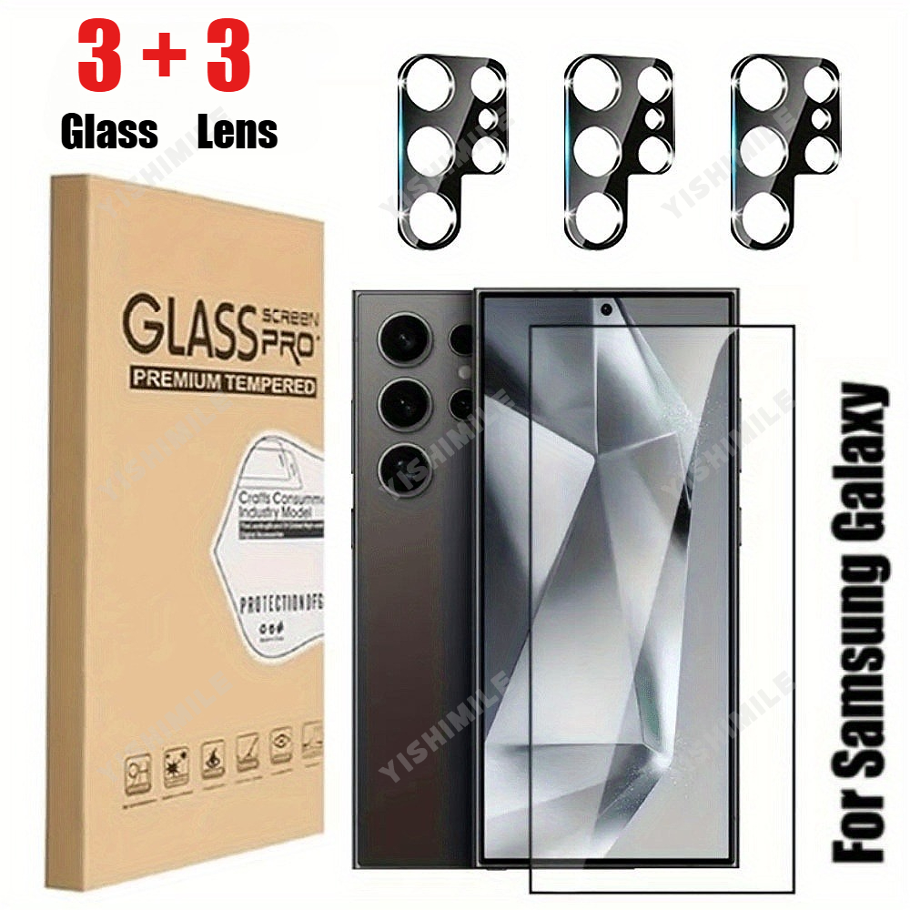 TEMU 3pcs Tempered Glass Screen Protector And 3pcs Camera Lens Protectors, 9h High Hardness, Protection, Suitable For For Galaxy S22 S22  S22u S23