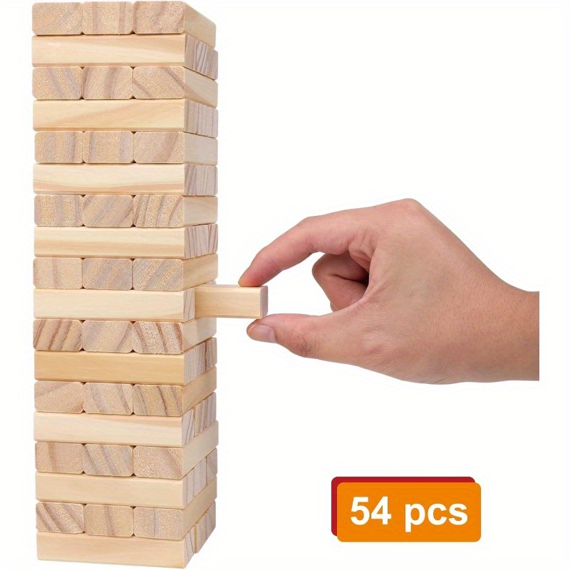 Tumble Tower Game for and Adults 54pcs Wooden Board Stacking Game for Family Games Night Classical Wood Blocks Game Standard Size