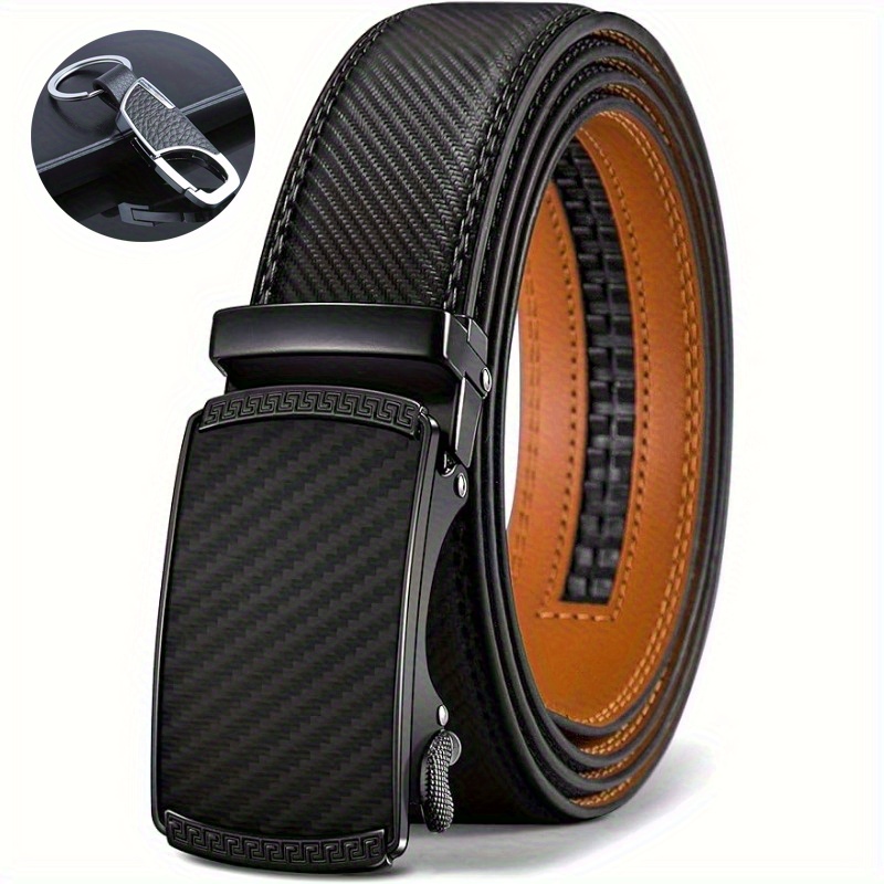 2-pack ( 1pc Key Chain And 1pc Men's Second Layer Cowhide Golf Belt ), Slide Ratchet Golf Belt For Men Dress Pant Shirt Oxfords