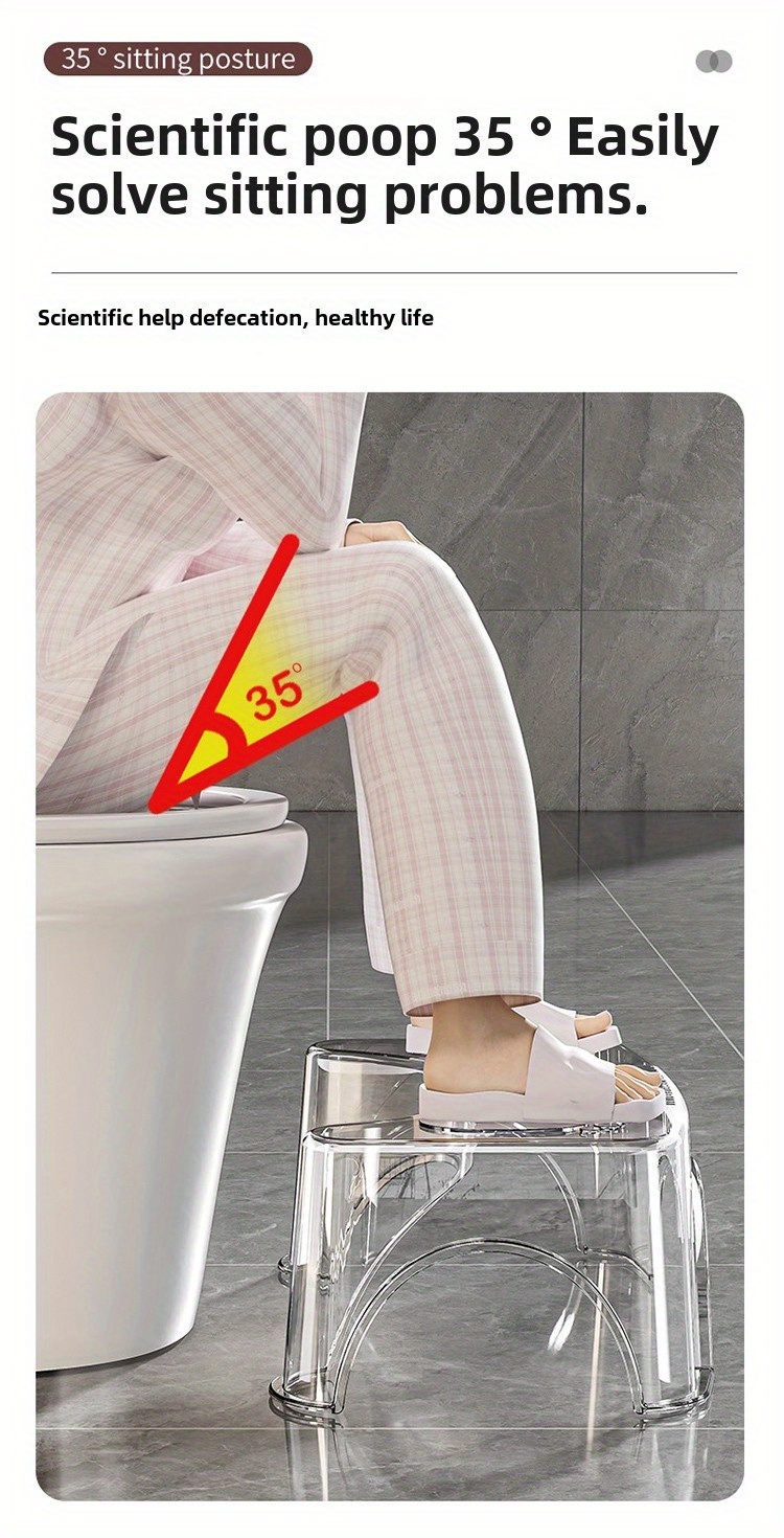 [Durable Build] Ergonomic Transparent Toilet Footstool with Double Anti-Slip Design – Sturdy, Durable PP PET Material, 45.36 KG Capacity, Curved Shape for Comfortable Bathroom Use