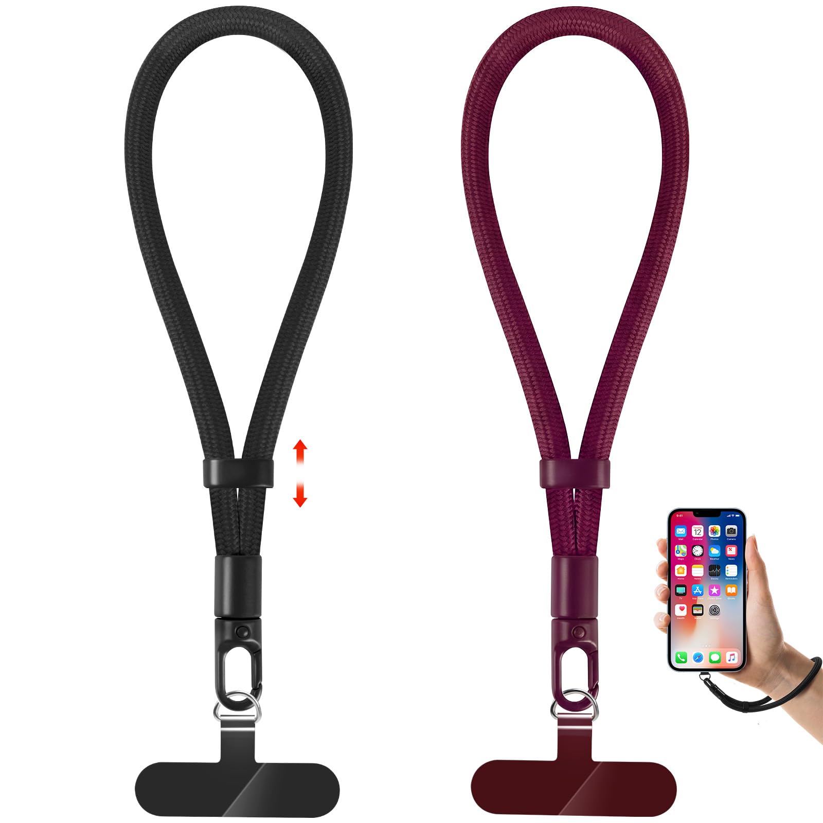 TEMU Cordon de téléphone, lot de 2 cordons de téléphone portable réglables, dragonne de poignet avec attaches de guidon pour smartphones