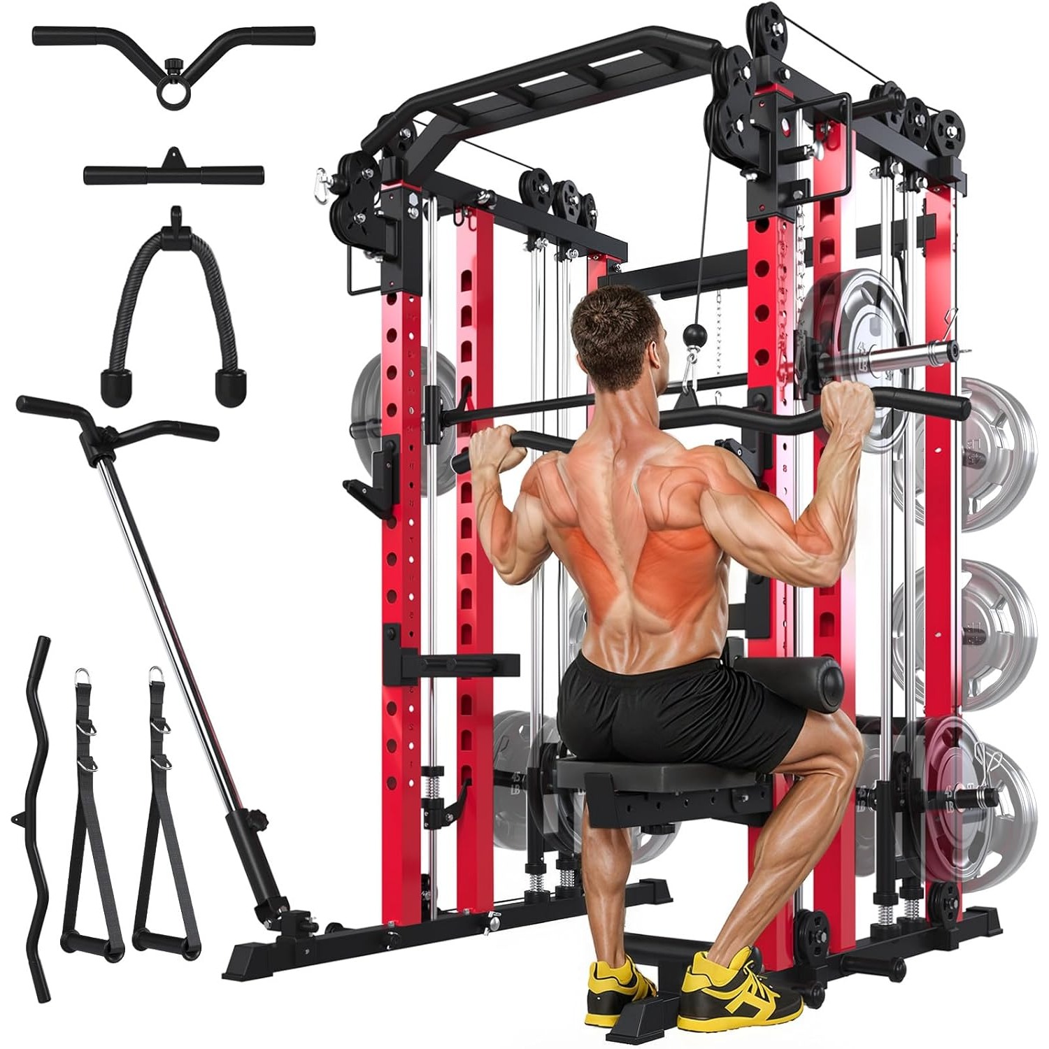   machine home gym with lat pulldown   rack cage 2000lbs all in one dual cable crossover machine strength   cages with pulley workout system garage bench press