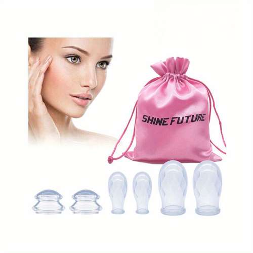 Kit De 4 Ventouses Visage En Silicone - Massage Facial Anti-rides - Soin à La Maison Facile Et Sûr