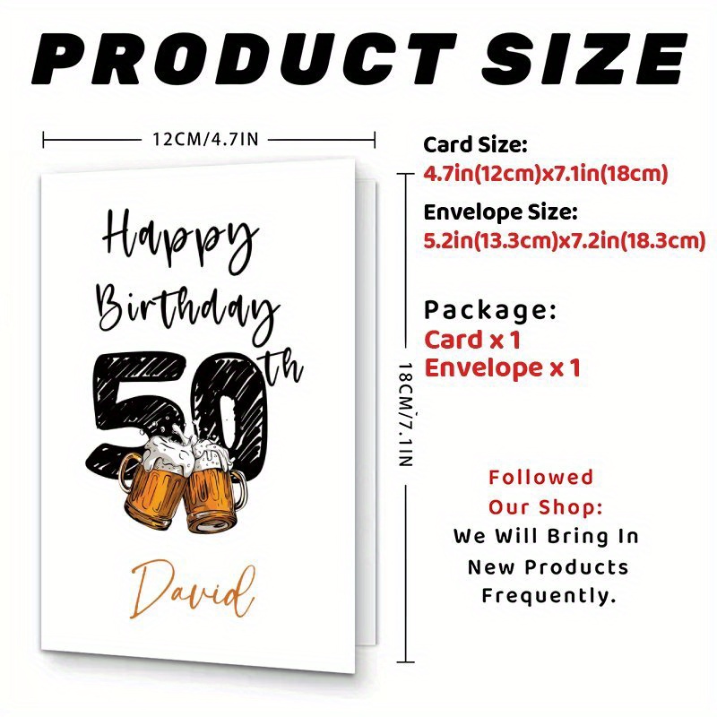 TEMU Custom 1 50th Beer Birthday Card For Men | Personalized Name, Cartoon Theme, Suitable For Gifting To Men, Brothers, , Made Of Paper