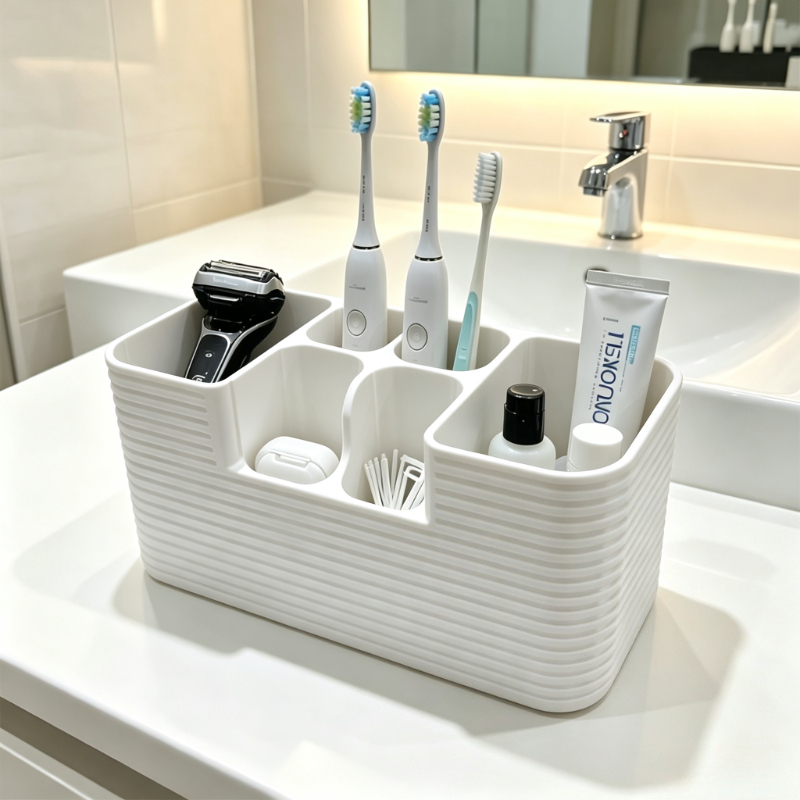 TEMU Multi-compartment Bathroom Countertop Toothbrush Holder, Large Capacity Multi-compartment Vanity Organizer, Suitable For Toothbrush, Toothpaste,