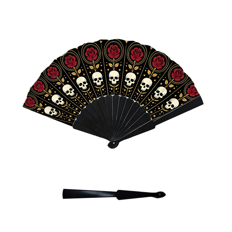 TEMU de 2D con estampado de calavera y estilo gótico, 1 pieza, 2D de 7 pulgadas de una sola cara con varillas de plástico, de enfriamiento portátil.