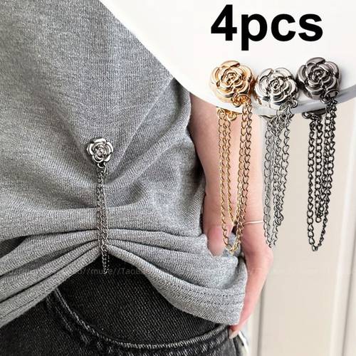4pcs camellia t shirt buttons including short sleeves adjustable buttons and long hem fixing buttons shortened clips clothing fixing decorative buttons fashion clips durable clips metal fasteners adjustable closure hem fixing clips