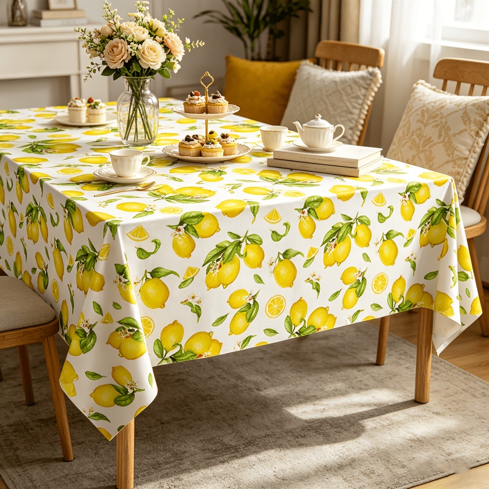 TEMU Lemon Tablecloth, Indoor/outdoor Rectangular Lemon Tablecloth, Disposable Summer Tablecloth, Suitable For Spring Parties, Kitchen, Dining Room,
