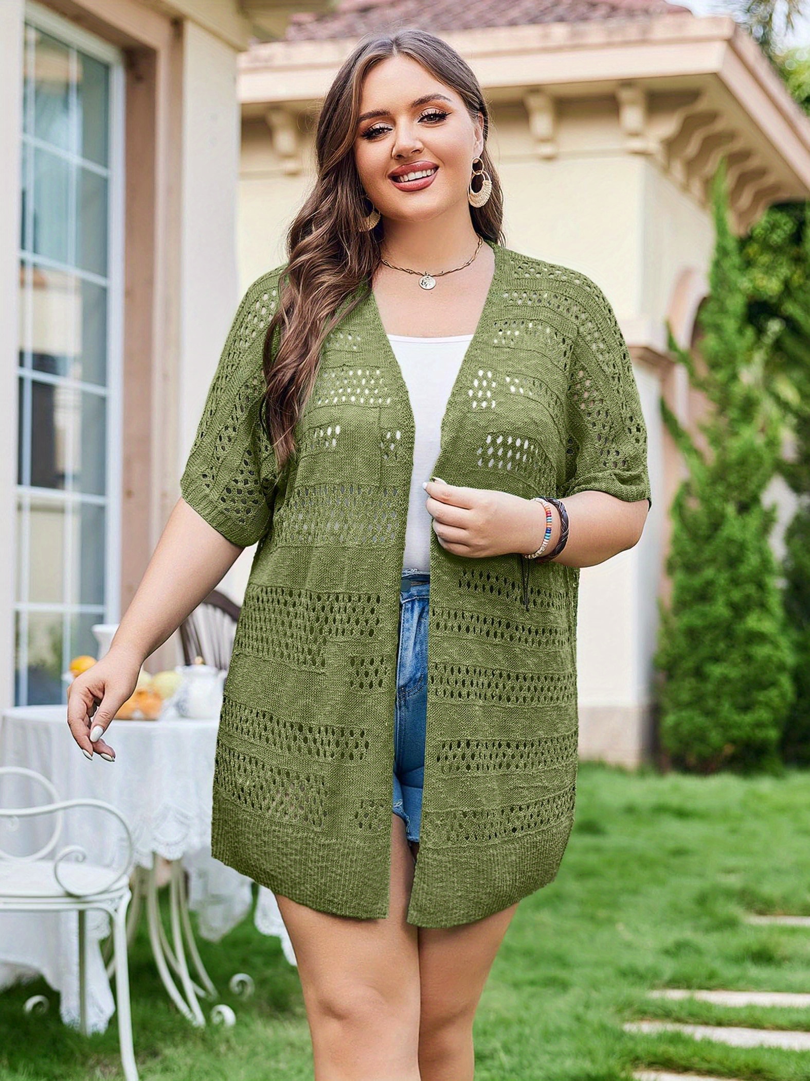 plus size lightweight crochet cardigan women short sleeve Temu