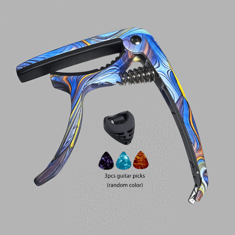 TEMU Guitar Capo With 1 Pick Storage & 3guitar Picks Random Color Accessories Set, Easy Tuning Adjustment - Suitable For Acoustic Guitar, Classical