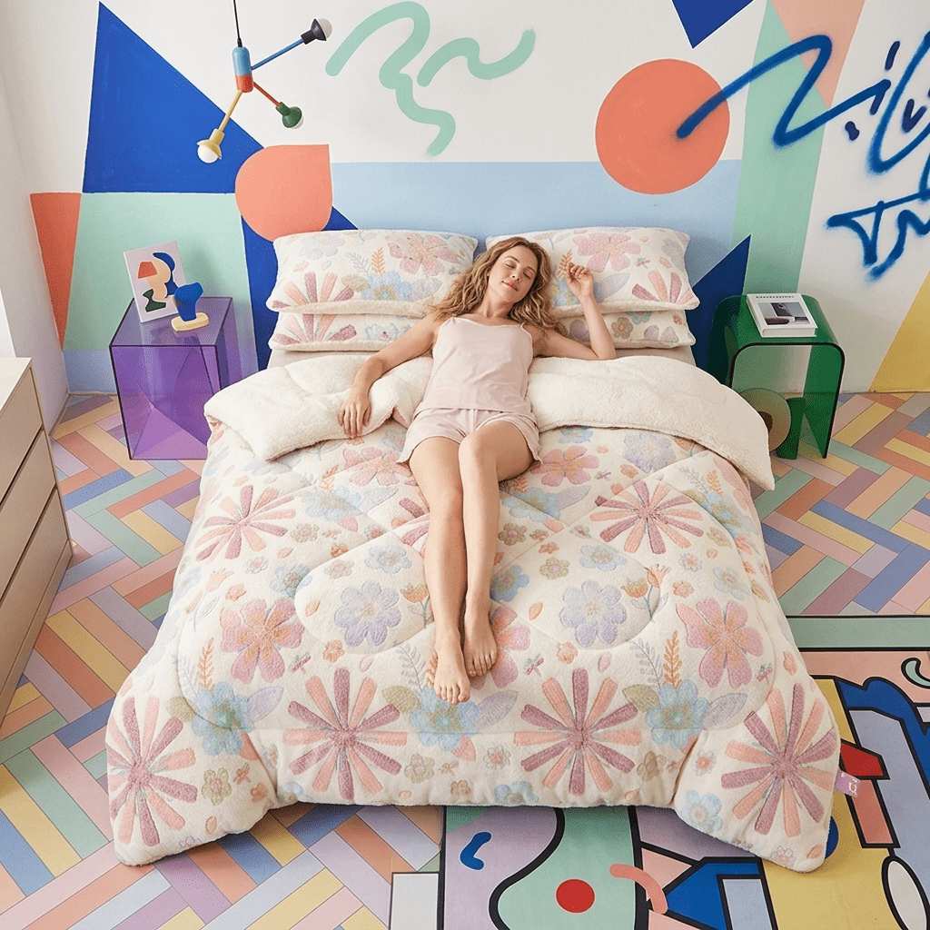 Image of Cozy Floral Snowflake Quilt Warm Winter Bedding For Bedroom And Guest Accommodation.