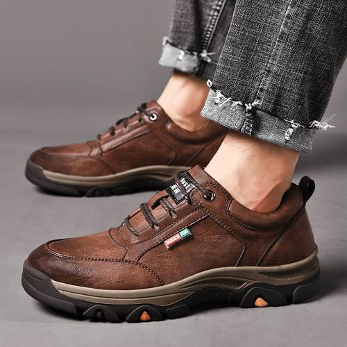 cross border mens casual genuine leather sneakers lightweight outdoor hiking shoes breathable hiking shoes