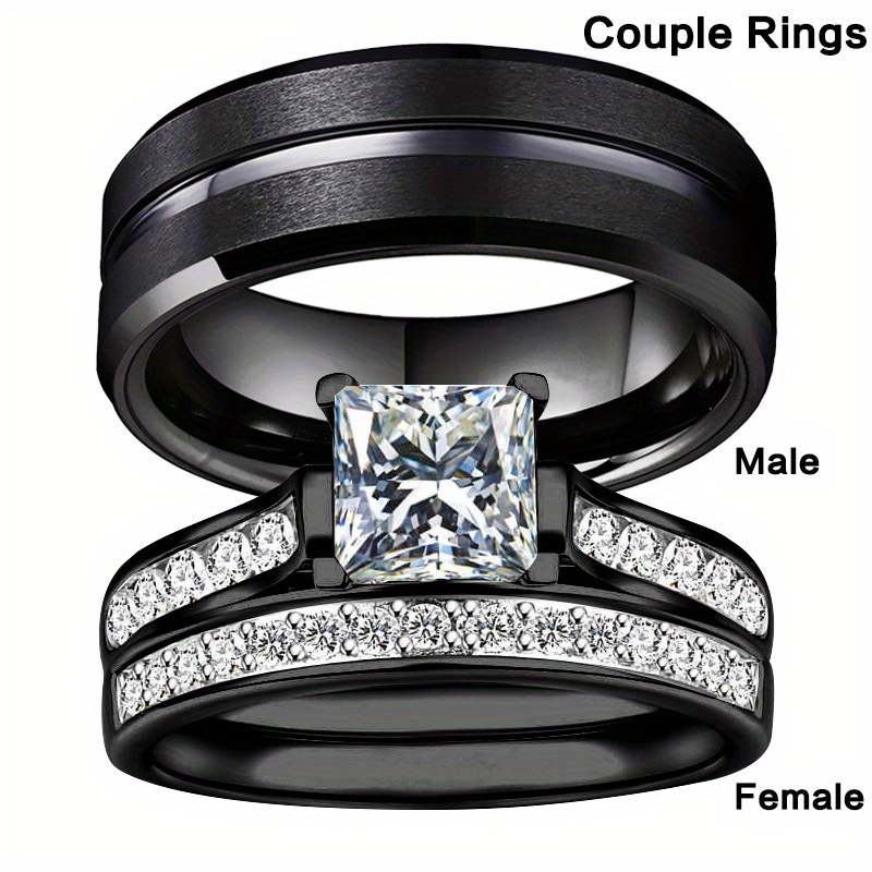 

Chic Couples' Zirconia Ring Set, Alloy With Mixed Colors, Engagements & Weddings