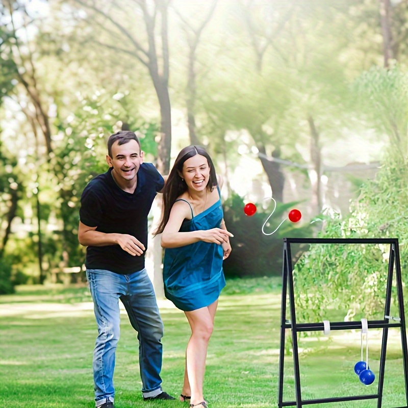 6pcs Ladder Toss Game Set - Durable PP Outdoor Throwing Balls in Vibrant Red/Blue Design, Includes Backyard Beach Games, Perfect for Family Parties and Backyard Activitie