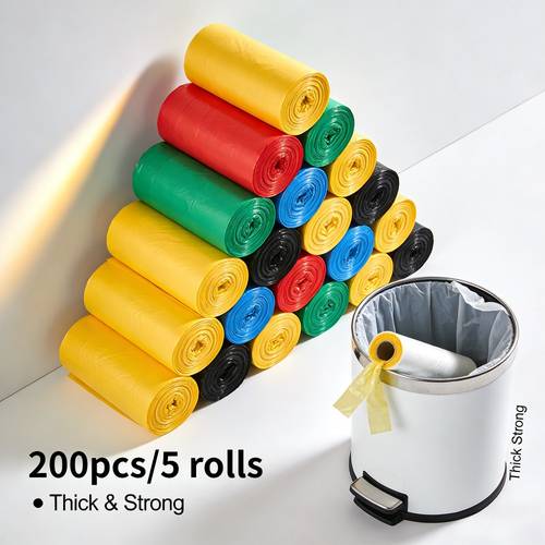 item picture household waste disposal 200pcs 5 rolls random colour extra thick and durable garbage bags leak proof and odor resistant large plastic bags suitable for offices homes and trash cans durable and easy to carry