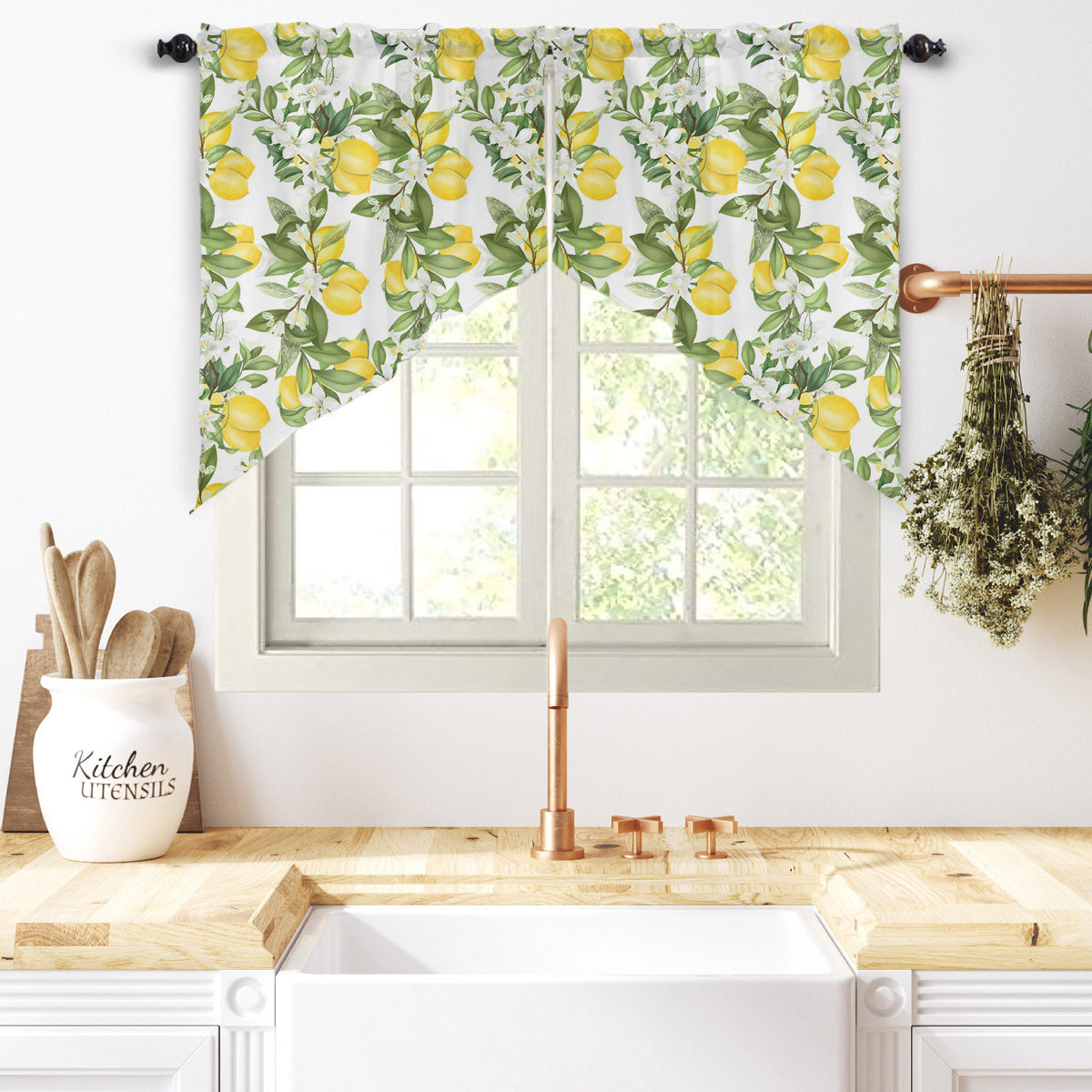 

1 Set Curtain , Summer Lemon Curtains Window Treatments, Semi-blackout With Rod Opening Design, Suitable For Kitchen Decor, Home Bedroom Decor, Decoration