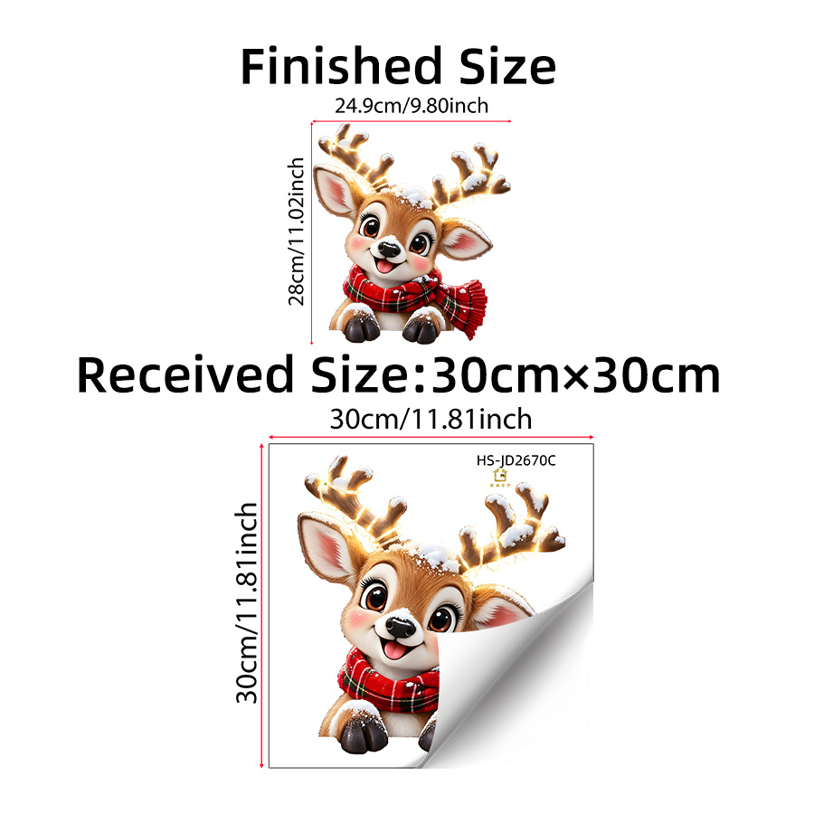 TEMU 1pc Peeking Christmas Reindeer Glass Sticker, Wall Sticker, Static Cling Window Sticker, Snowflake Winter Xmas Decal, Holiday Art Sticker, Decor