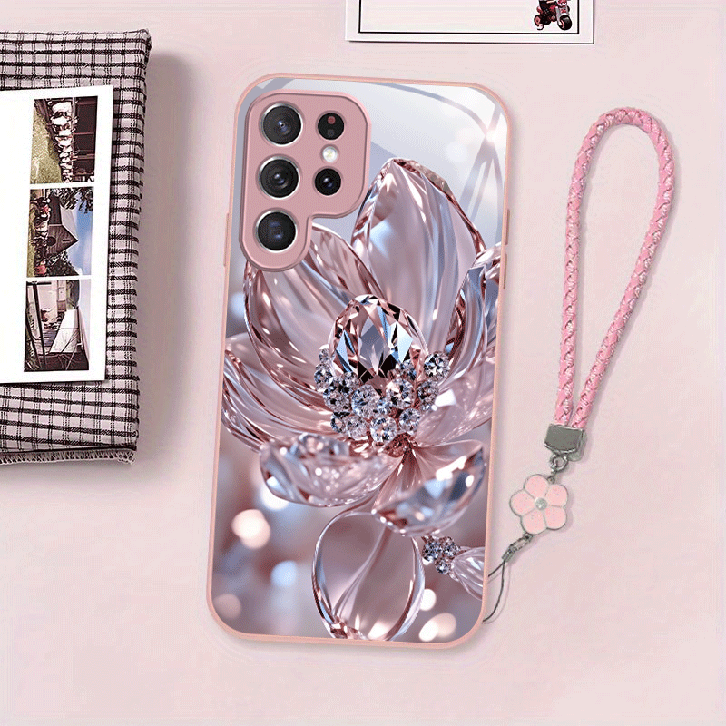TEMU Phone Case: Pink Pattern Metallic Glass Phone Case, Exquisite And Luxurious, Suitable For Galaxy S26 Ultra/s26 Plus/s25 Fe/s25/s24 Ultra/s24