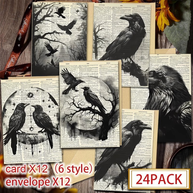 

24pcs(12 Envelopes + 12 Cards) Gothic Greeting Cards With Envelopes - Celebration, , , New Year, Thank You Cards For Any Occasion To Family Friend Gifts