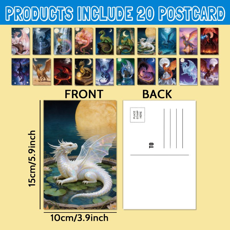 TEMU Double-sided Printing, Thickened Cardstock 20pcs/set Mythical Fantasy Collection Postcards: Exquisite Creature Designs, Perfect Gift For Fantasy