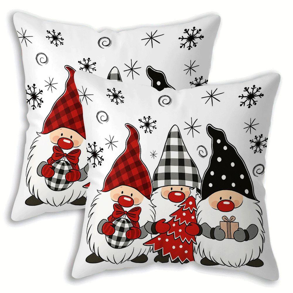 TEMU 2pcs Set, Santa Claus And Snowflake Pattern Pillowcase, 16/18/20 Inches Optional, Single-sided Printing, With Zipper, Machine Washable Polyester