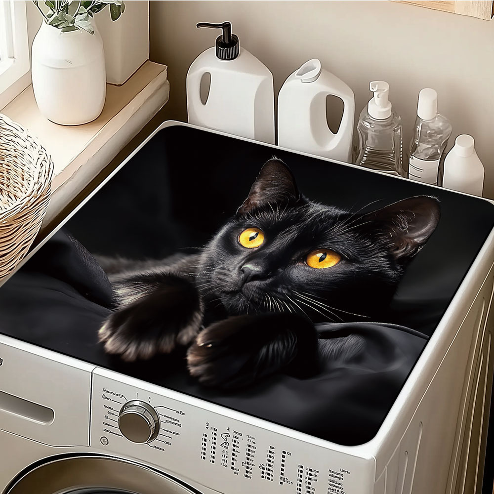 TEMU 1pc Black Cat Washing Machine Top Cover - Heat-resistant & Absorbent Appliance Protector, Dish Drying Mat For Dishwasher/laundry Room, Fit For