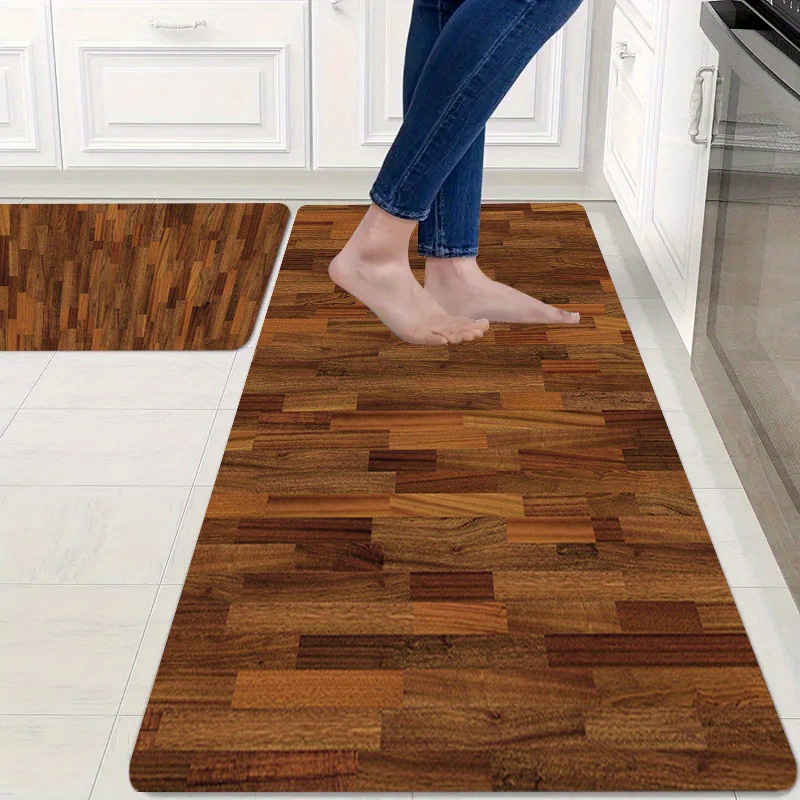 TEMU 1pc Simple Wood Pattern Large Floor Mat, Suitable For Kitchen Floor Mats, Bathroom Floor Mats, Living Room Floor Mats, Bedroom Floor Mats,
