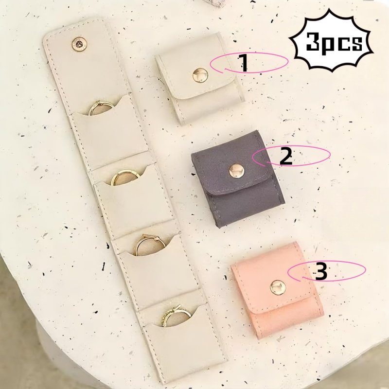 TEMU 3pcs Mini Travel Jewelry Pouches - Travel Jewelry Rolls, Portable Foldable Multi-functional Jewelry Storage Boxes, Suitable For Women To Store