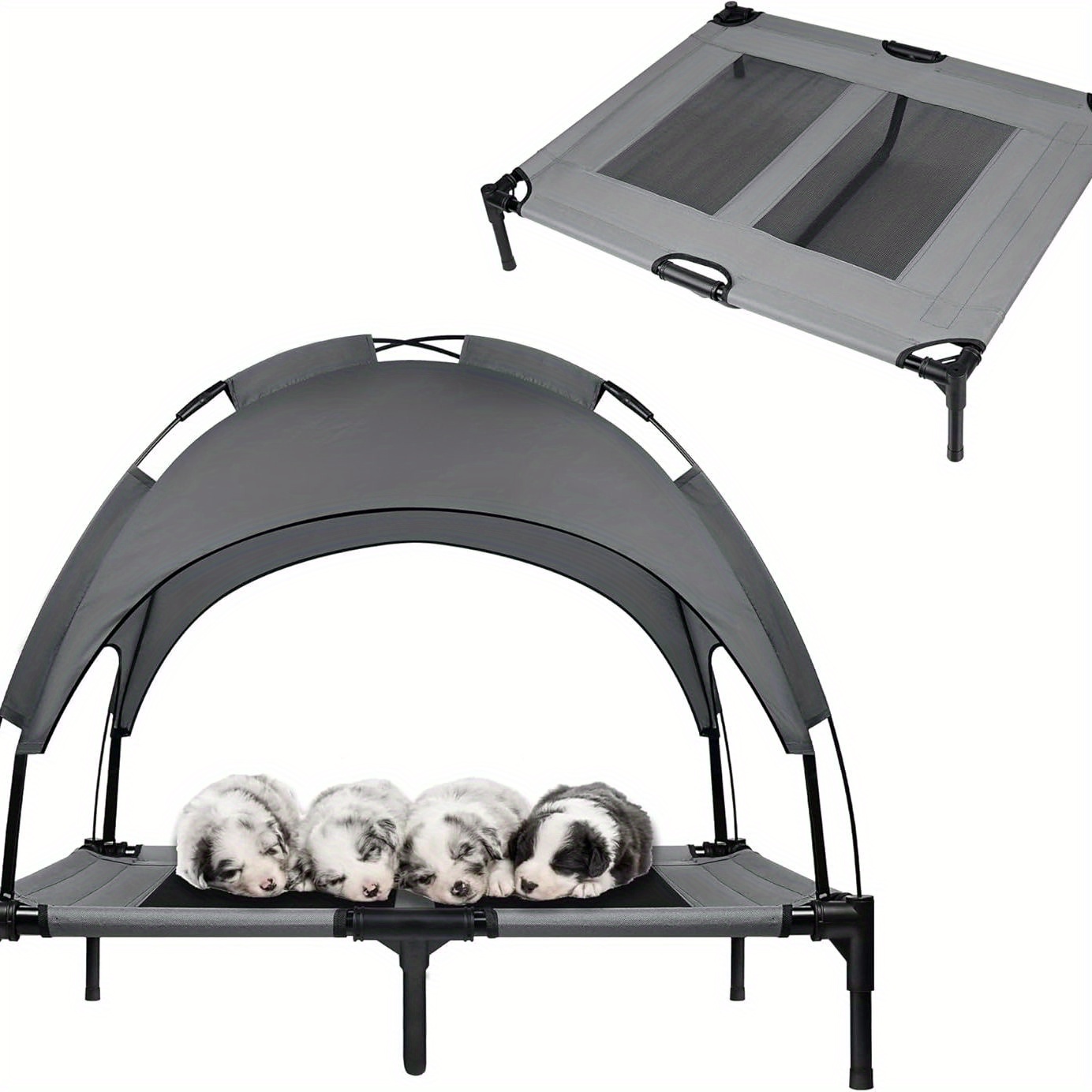 Image of Portable Dog Tent Featuring A Raised Bed With An Awning Canopy, Constructed From An And Oxford Cloth, Designed To Prevent Slipping For Indoor And Outdoor Use