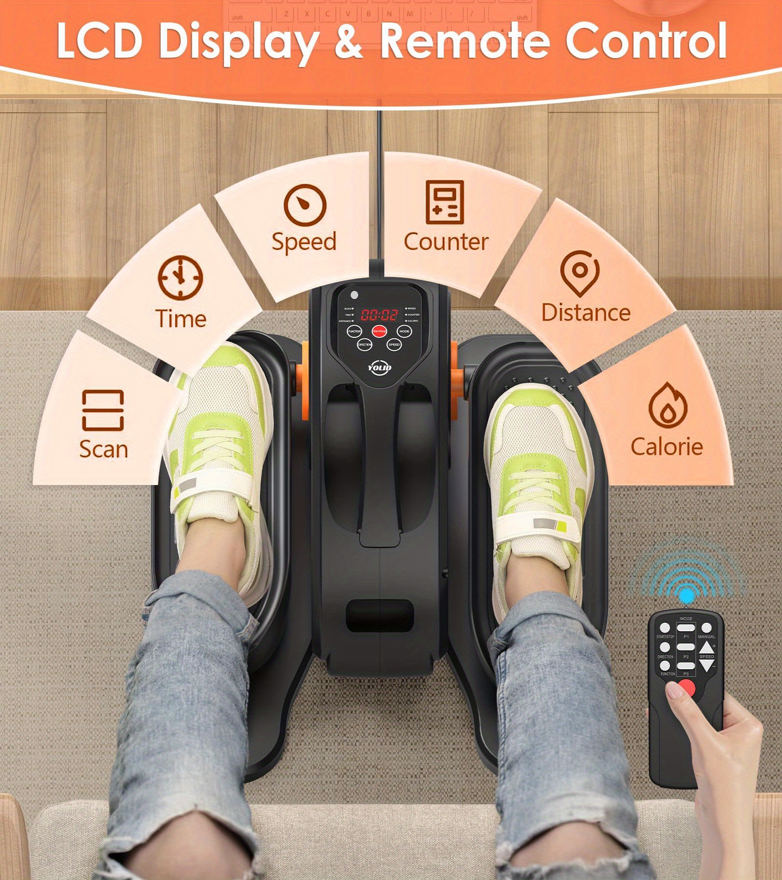 Under Desk Machine, Leg Exerciser for Seniors - Portable Seated Pedal Exerciser with 12 Adjustable Speeds & Remote Control, Quiet & Compact for Home Office Use, Without Battery