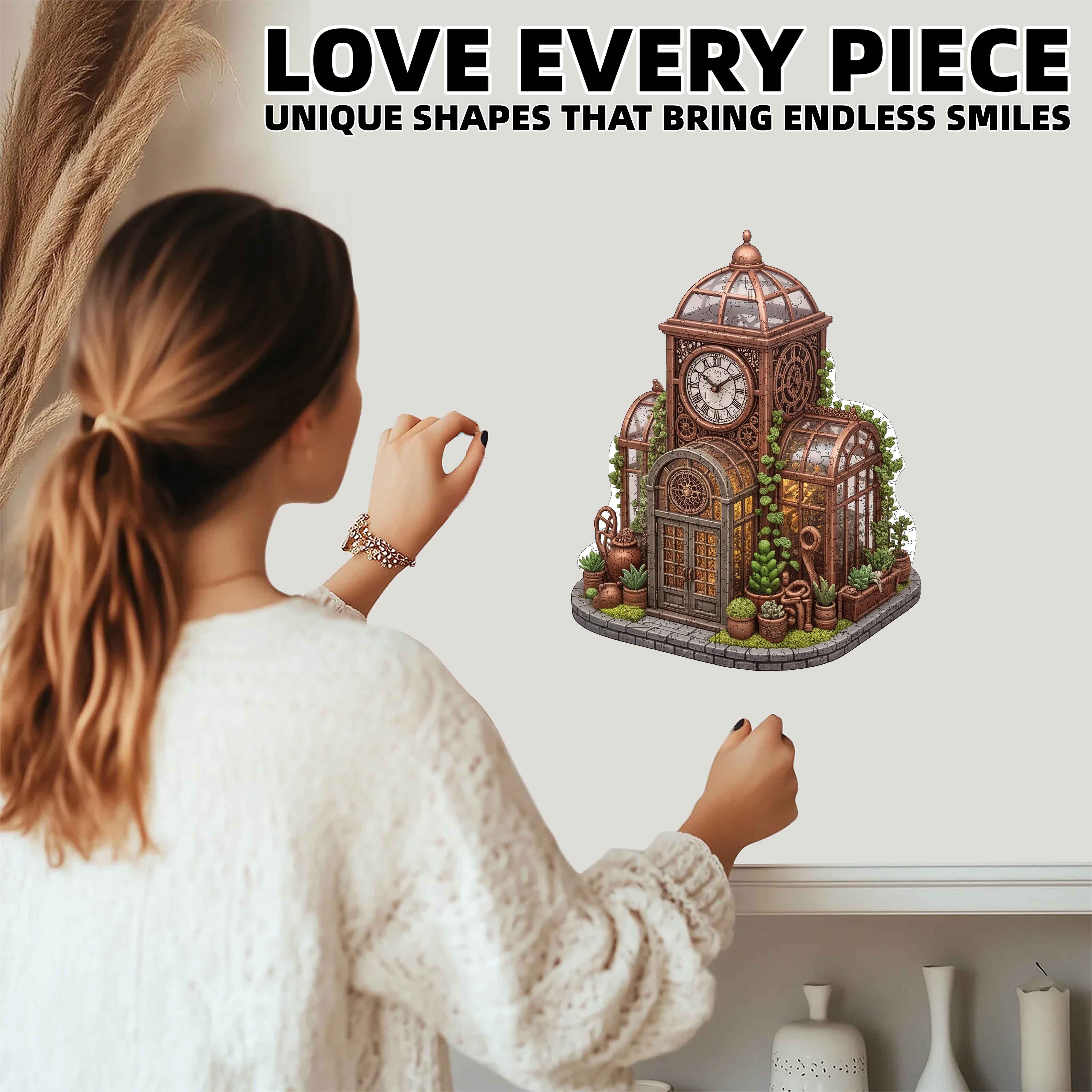 502pcs Copper Art Clock Tower Greenhouse Wooden Puzzle