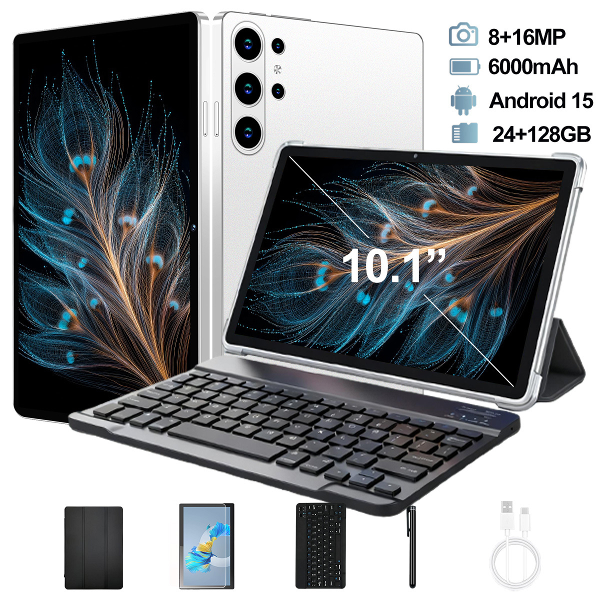 12 Core Processor Large Screen Tablet 10.1 Inch 15 24gb Memory 128gb Storage 6000mah Long 8mp 16mp Dual Camera 4g Wifi Smooth Gaming Perfect Halloween Gift