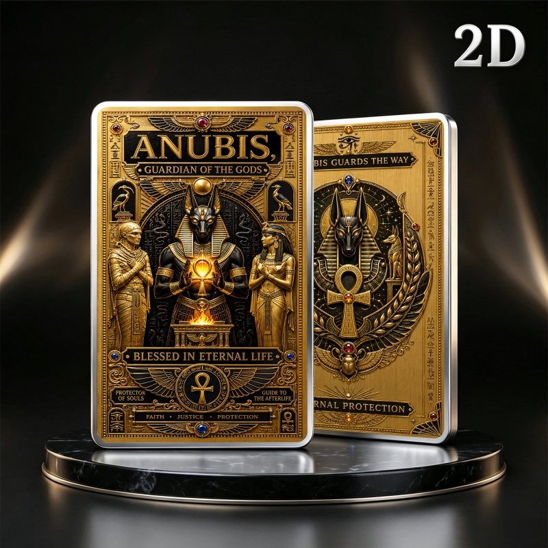 TEMU 1pc, 2d Rectangular Silvery Commemorative Coin, Anubis Anubis Gold-backed Egyptian Jackal God Anubis Holding Holy Fire Pharaoh Anubis Guards The