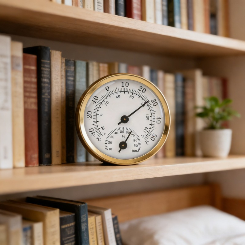 TEMU High-precision Wall-mounted Mechanical Thermometer And Hygrometer - Dual Scale °c/°f & %rh, Battery-free, Durable Metal Construction, Ideal For