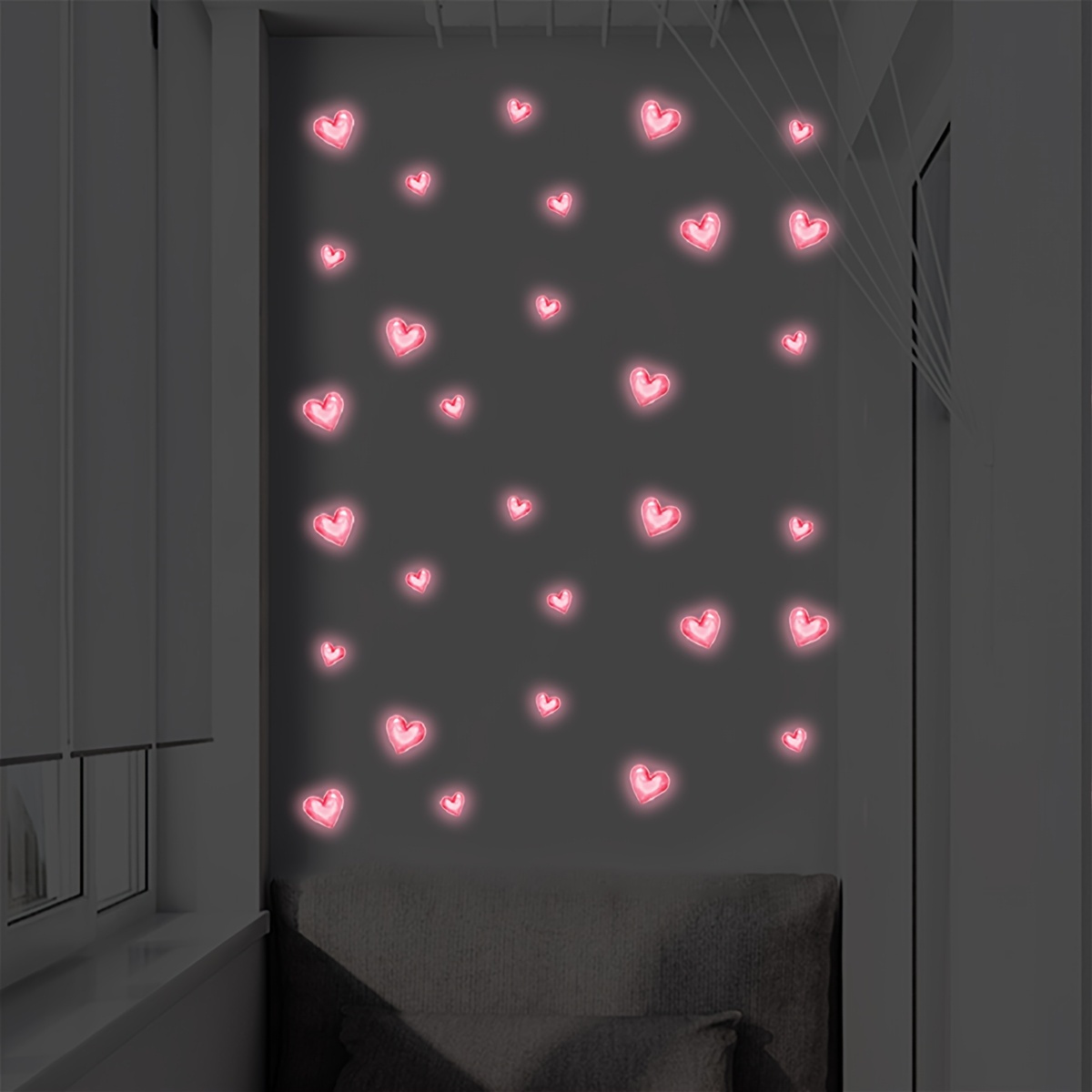 Image of 22 Luminous Pink Heart Wall Stickers For Casual Decoration In Living Rooms, Bedrooms, And Wardrobes, Enhancing Home Aesthetics With Beautiful Heart Designs