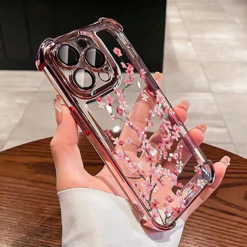 TEMU Coque de téléphone : Étui souple -chute et antichoc, transparent et électroplaqué à motif de fleurs, compatible avec iPhone 18 Pro Max 17 16 15