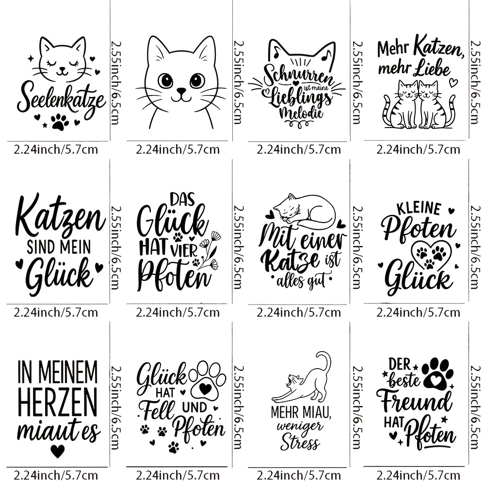 Image of 12 German Cat-themed Uv Transfer - Suitable For Crafts, Mugs, Laptops, And Water Bottles, Self-adhesive Plastic, Mug Decorations, Laptop, Festive Decorations, Designs, High-quality Printing, Durable