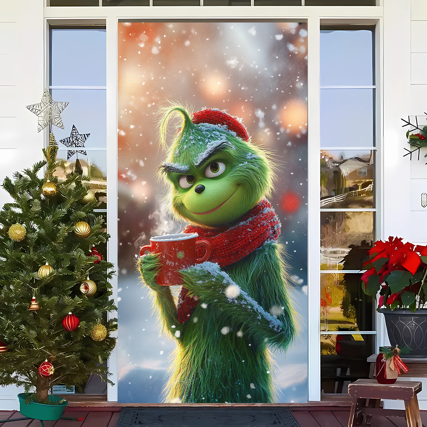 TEMU Cortina de puerta temática de vacaciones de Navidad de 1 pieza | Diseño de festivos | Decoración de poliéster…: retailer-supplied image