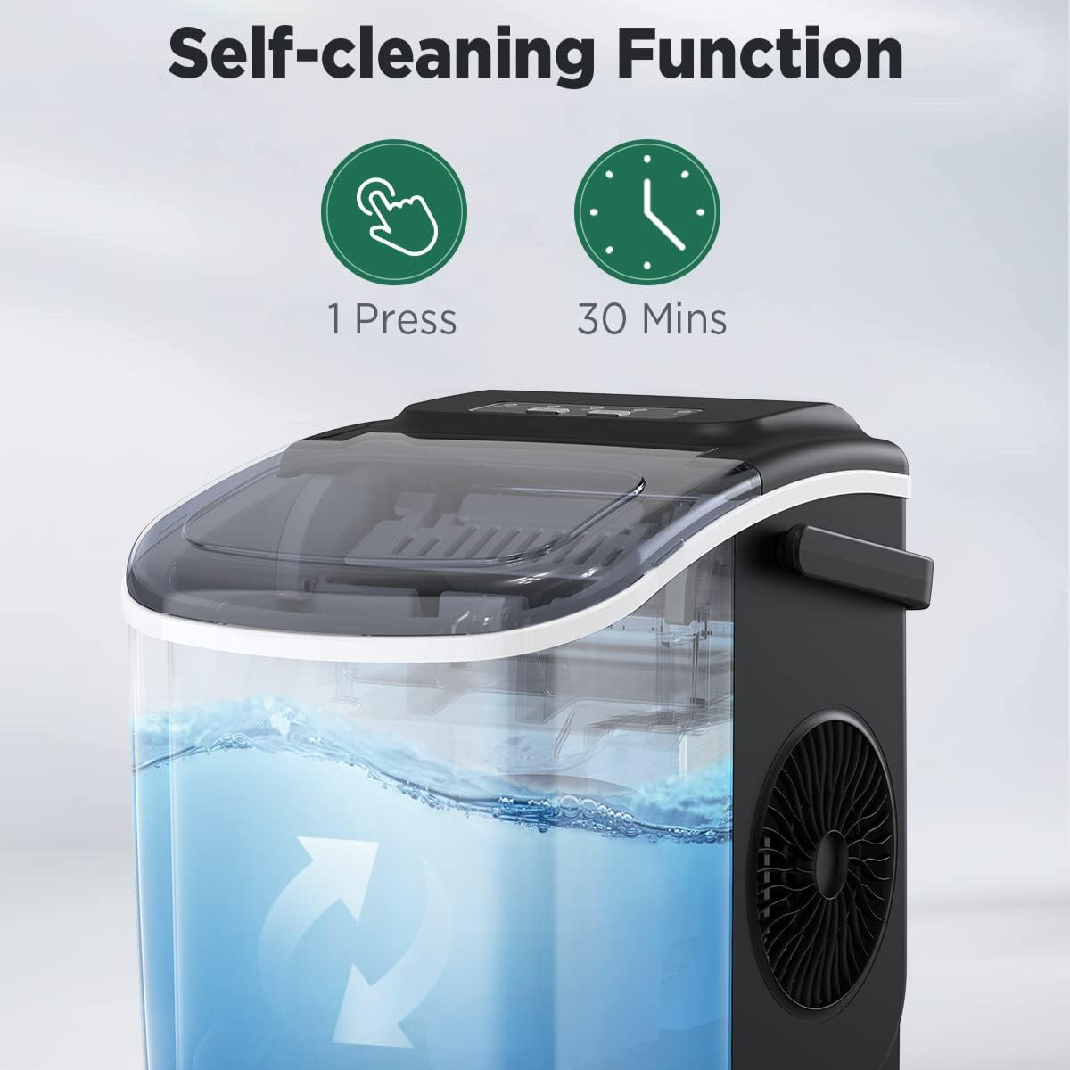 Machine à glaçons électrique pour cuisine domestique, fabrique 18 glaçons en 12 minutes, produit 12 kg en 24 heures, machine à glaçons auto-nettoyante et portable, 2 tailles de glaçonnes, adaptée pour la cuisine, le bureau, le bar et les fêtes, couleur noire