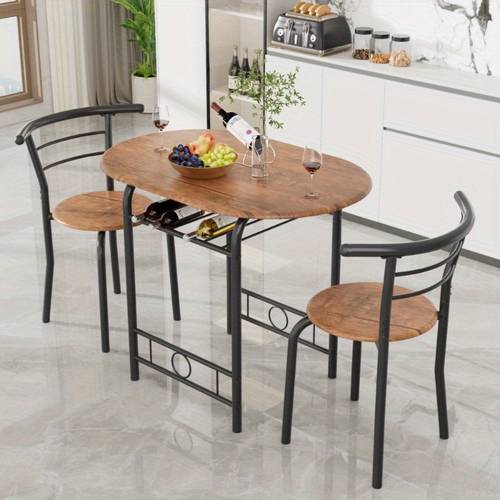 3pcs dining set for 2 small kitchen breakfast table set space saving wooden chairs and table set black