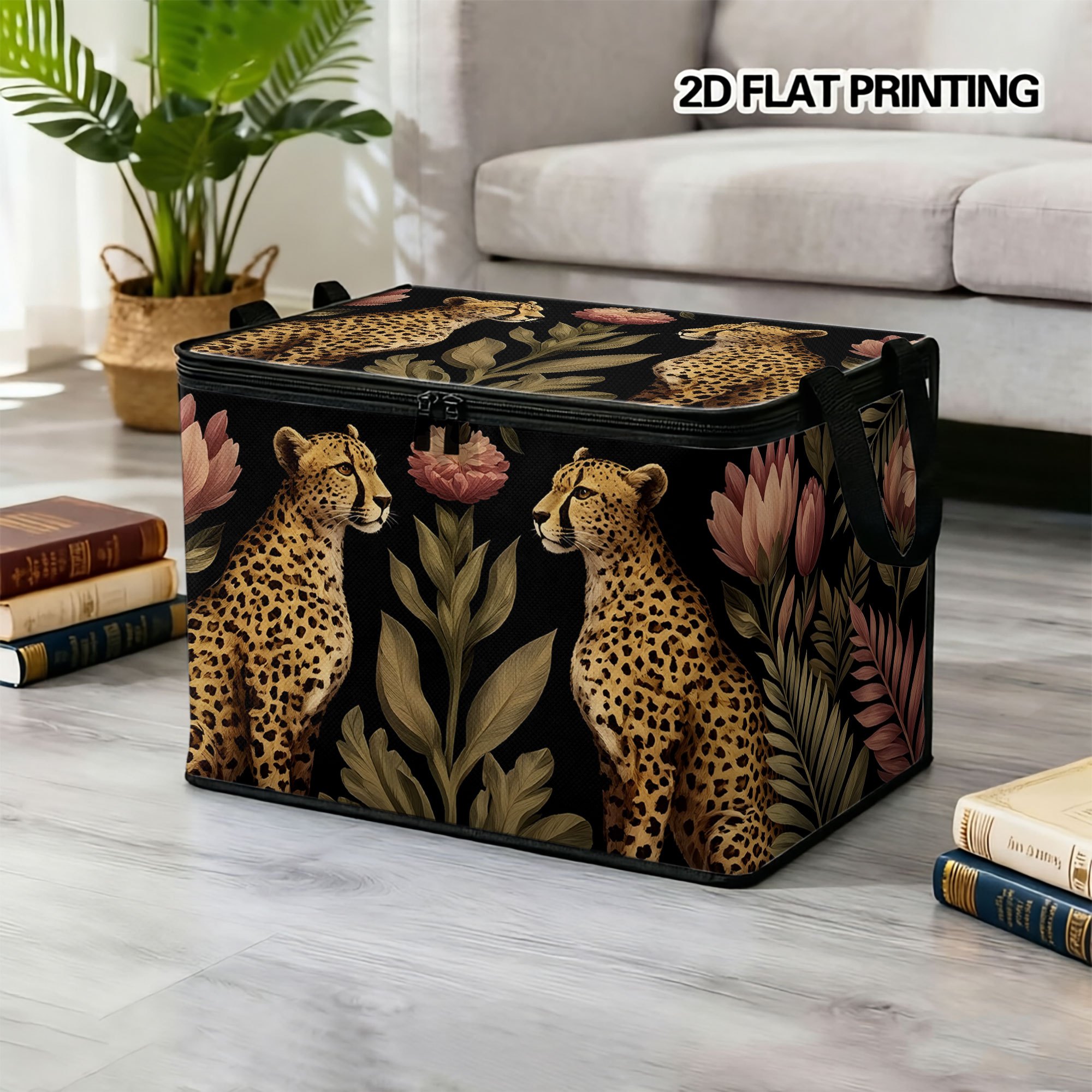 TEMU 1pc Large Capacity Storage Box Tropical Style Tulip Palm Leaf Jungle Nature Theme Pattern Printed Storage Box Foldable Lidded Storage Box With