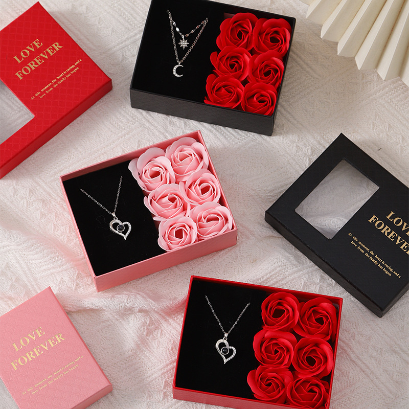 TEMU ' Rose-themed Necklace Suitable For Special Occasions - Elegant Gift Box With Rose, Wearable Present For Wife, Girlfriend, Anniversary Or, Romantic Accessory (no Coating)