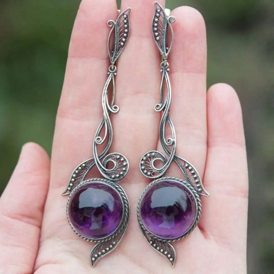 TEMU Vintage Stylish Elegant Creative Purple Crystal Pendant Earrings, Long Women's Fashion Jewelry For Parties