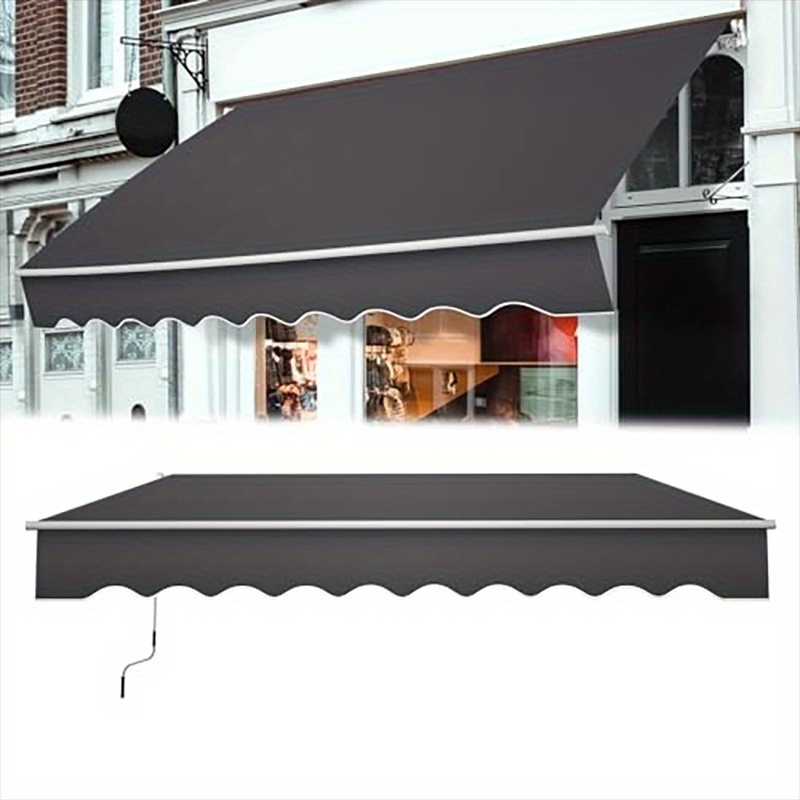 Aluminum Alloy Awning, Balcony Sunshade Awning With Sun Protection Box And Crank, Hinged Arm Awning, Dark Gray