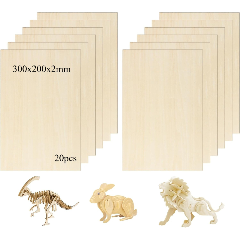 Image of 20/40pcs, Dofiki Basswood Plywood Sheets 300×200×2mm, Linden Multilayer Board For Diy Models, Handicrafts, Carving, And Ship Model Making