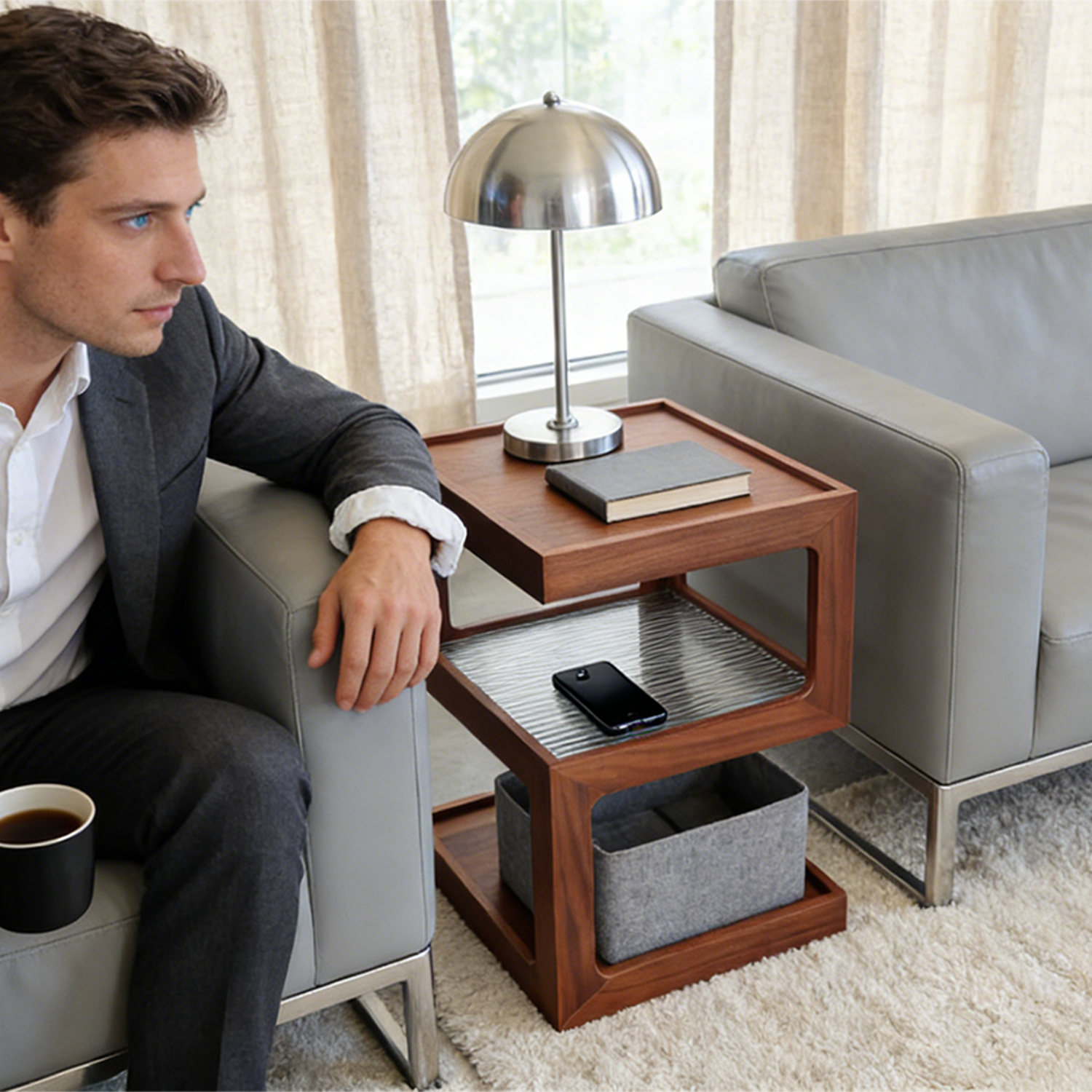 A Bedside Table That Doesn't Require Assembly Bedside Table, Walnut Wood Nightstand, Small Bedside Table with Open Compartment, Tempered Glass Top, Modern End Table for Bedroom & Living Room Furniture