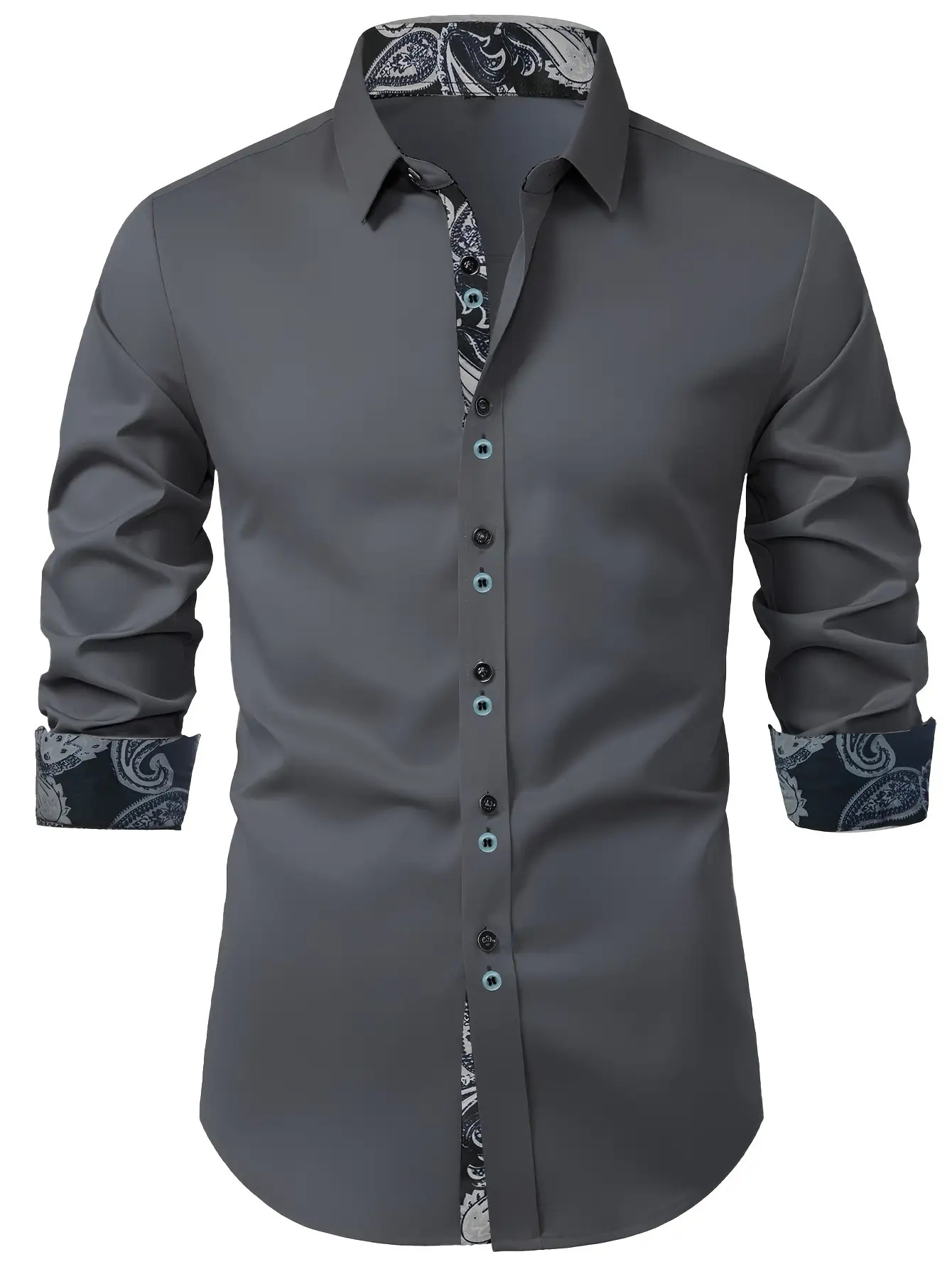 chinese dress ladies Paisley Floral Long Sleeve Silk Casual Men Shirts Designer Fit Barry Wang 19Style / XL main image 0