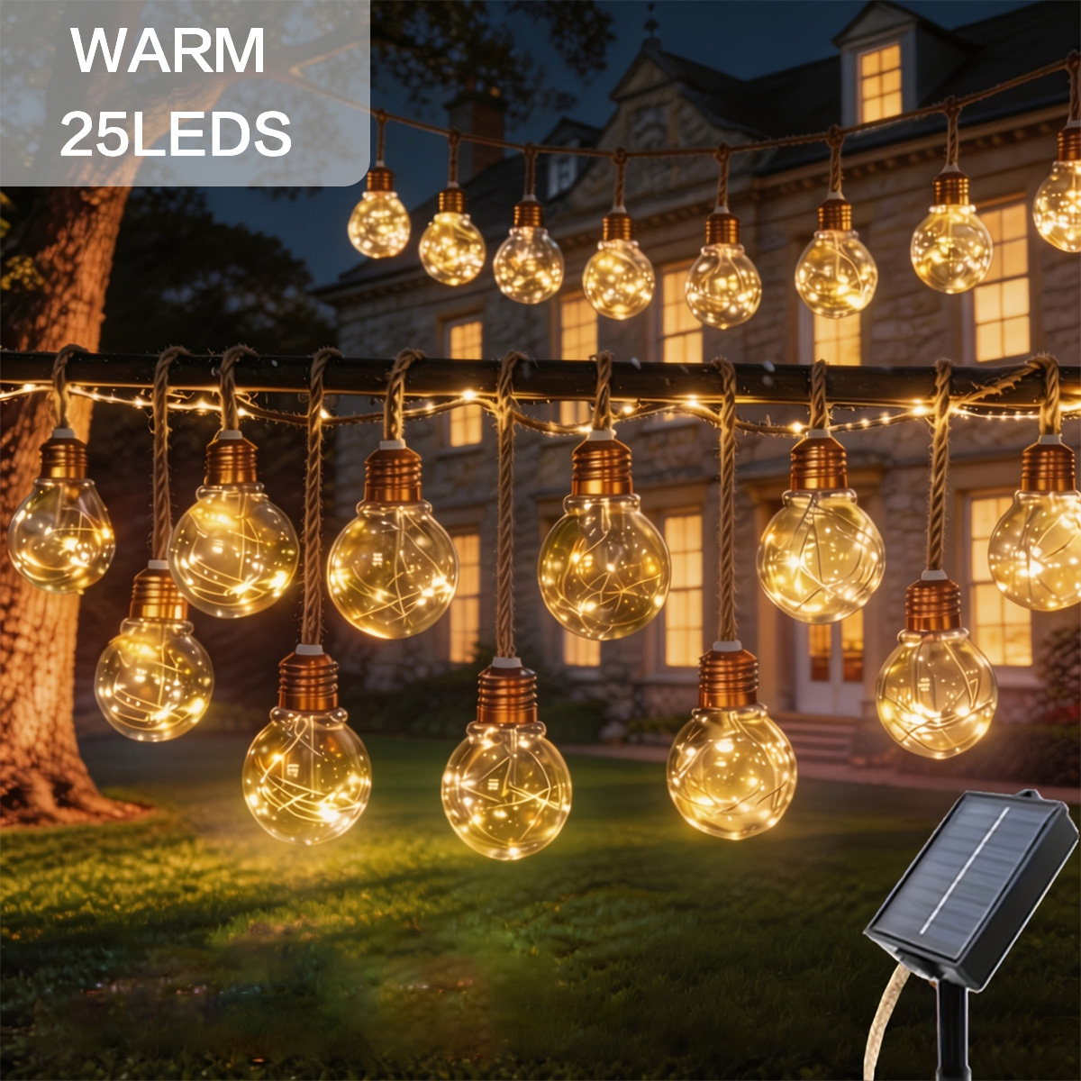 E-shop Solar Lichterkette für Außen, Vintage Seil Solar Lichter, 8 , Solar Garten Lichterkette, Solar Dekorative Lichtleiste, LED Licht, für Gärten,