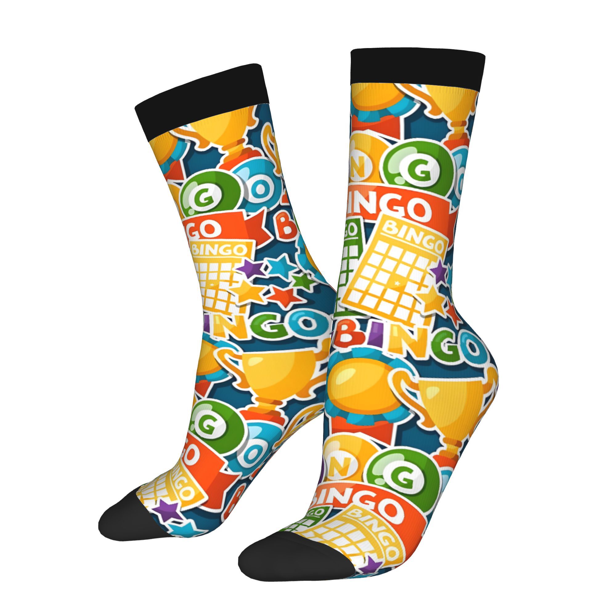 TEMU 2d Print Design 1 Pair Men's Bingo Game Printed Socks Novelty Crew Socks For Outdoor Hand Wash Or