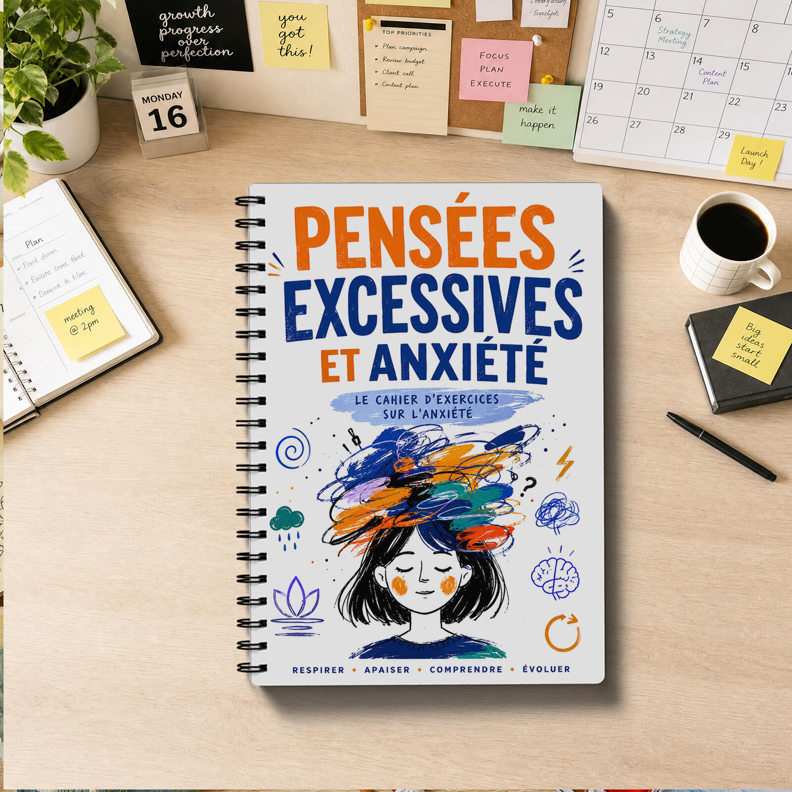 TEMU Cahier Anti-Anxiété et Anti-Overthinking, Journal de Soulagement de l'Anxiété pour la Réflexion Personnelle Quotidienne, la , les Prompts de